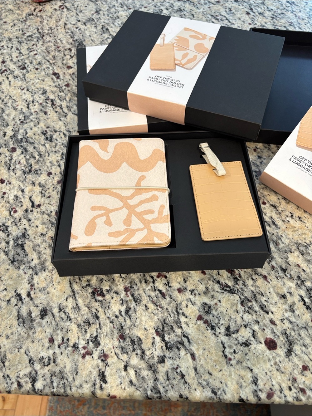 Typo Faux Leather Beige Luggage Tag & Passport Cover Set